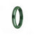 Image of a deep green Burma jade bangle with a half moon shape, measuring 57mm. A high-quality gemstone accessory from Mays Gems.