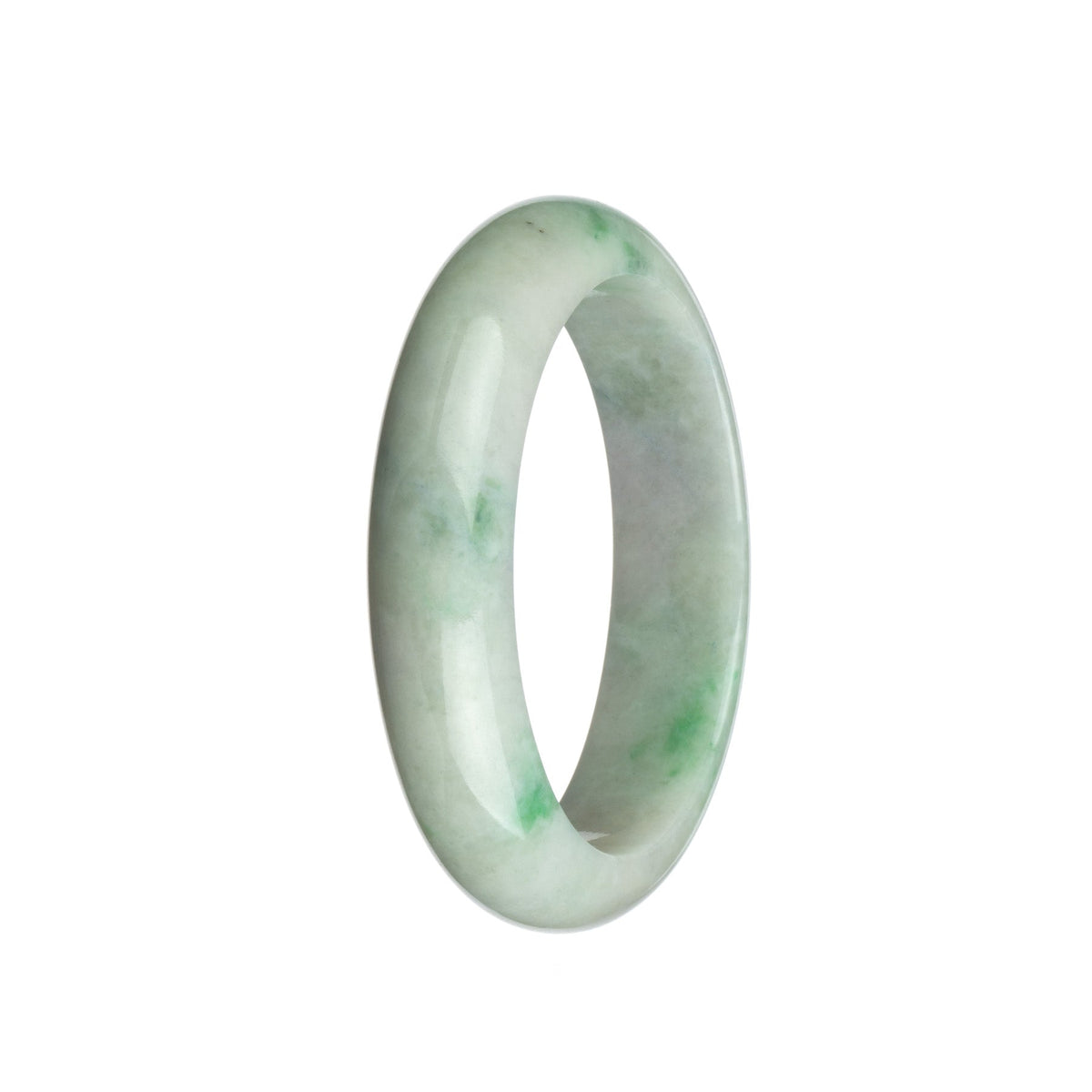 A high-quality traditional jade bracelet in a half-moon shape, made from Grade A white jade with beautiful apple green hues. Perfect for adding a touch of elegance and style to any outfit.