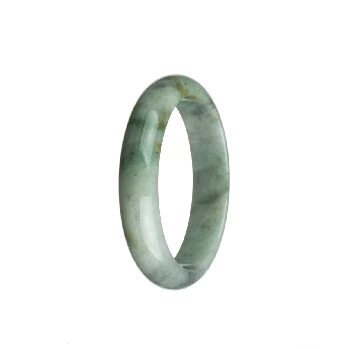 Genuine Grade A Whitish Grey with Green and Yellow Traditional Jade Bangle Bracelet - 55mm Half Moon