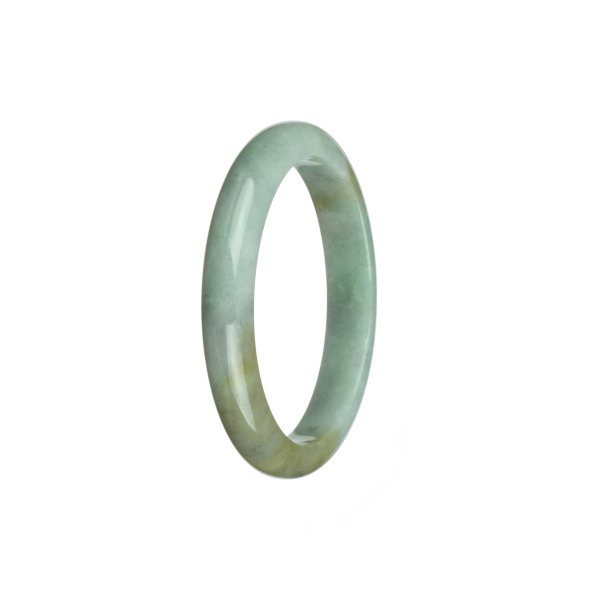 A stunning certified natural white and light brown jade bangle featuring a 53mm semi-round shape. Perfect for adding elegance to any outfit.