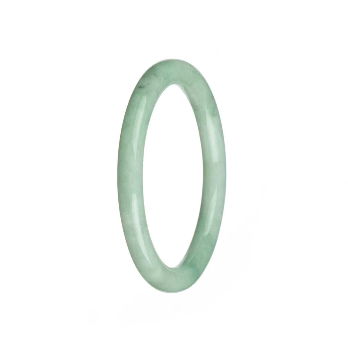 A small round light green jadeite bracelet, untreated and authentic, measuring 59mm in size. Perfect for adding a touch of natural elegance to any outfit.
