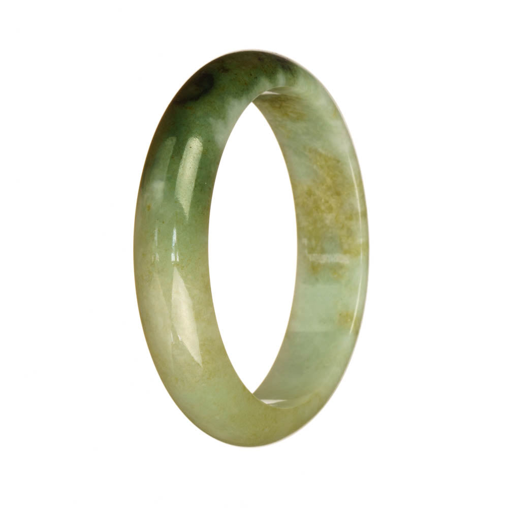 Genuine Untreated White and Olive Green Jade Bracelet - 57mm Half Moon