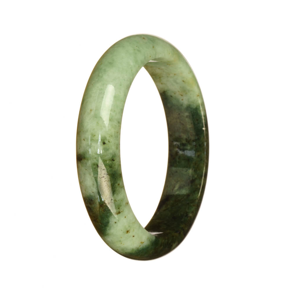 Genuine Grade A Deep Green and Light Green Pattern Burmese Jade Bangle Bracelet - 55mm Half Moon