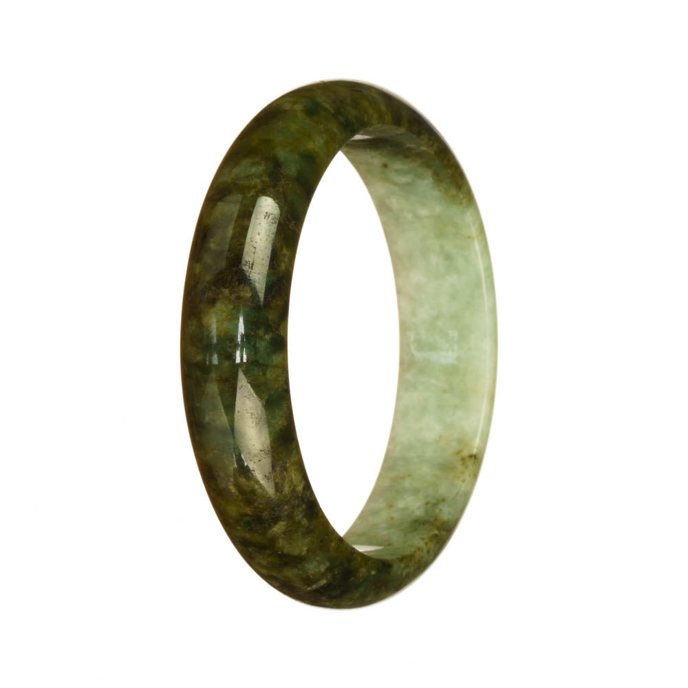 Real Natural Green and White Pattern Jadeite Jade Bangle Bracelet - 56mm Half Moon