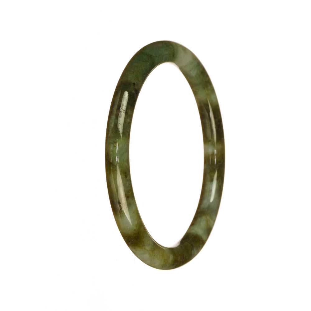 Real Natural Olive Green Pattern Jadeite Jade Bangle Bracelet - 54mm Petite Round