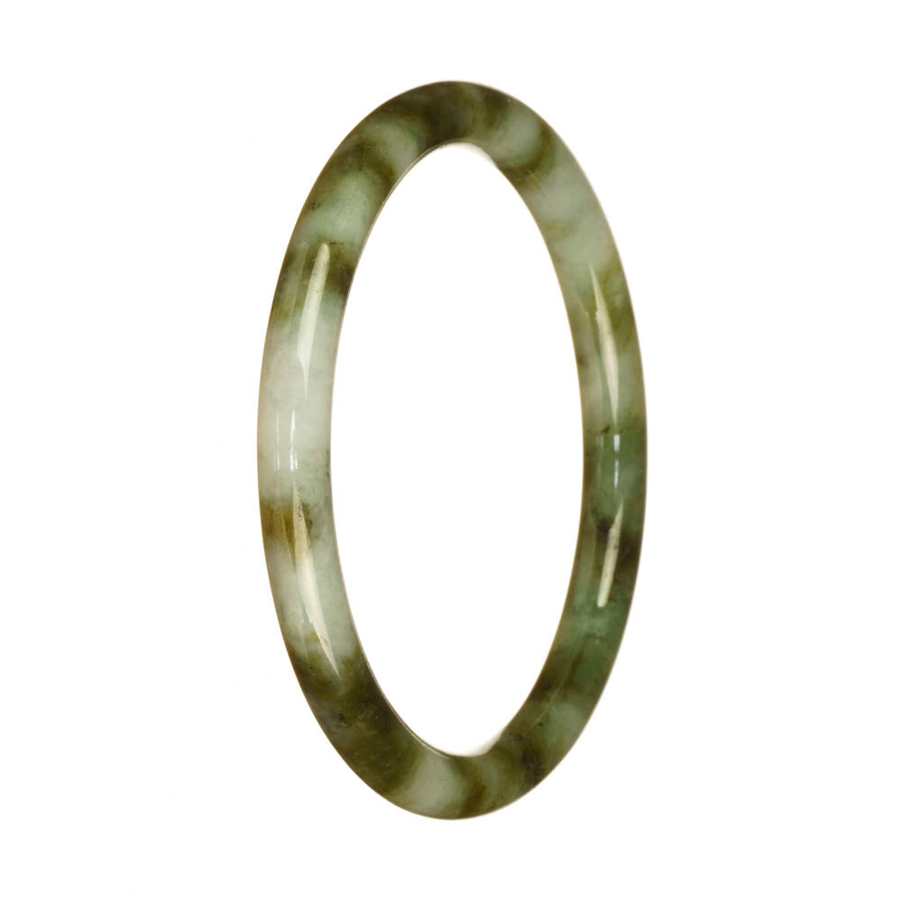 A petite round traditional jade bangle with a genuine Grade A green and white pattern, crafted by MAYS™.
