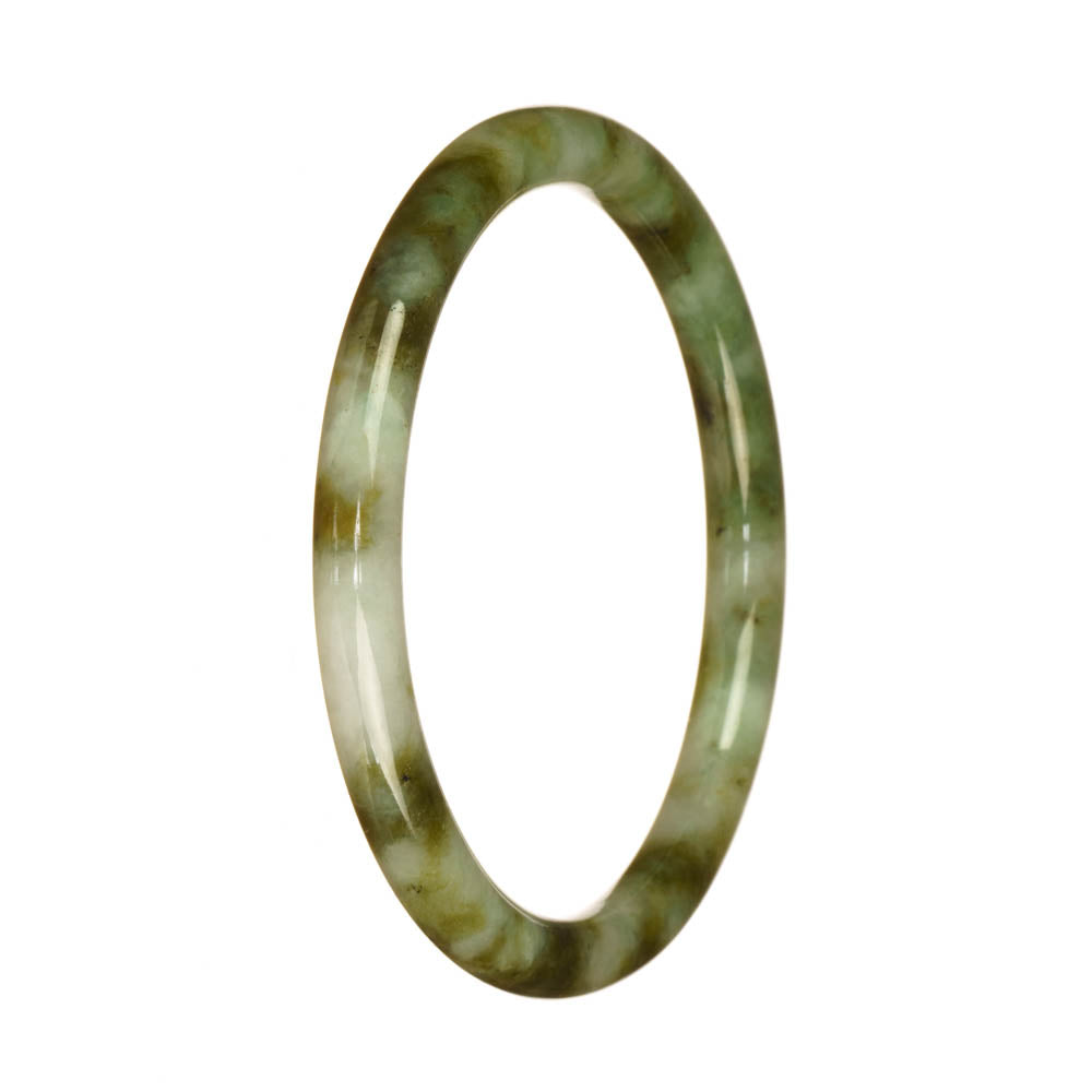 Certified Type A Green and White Pattern Jadeite Jade Bangle - 61mm Petite Round