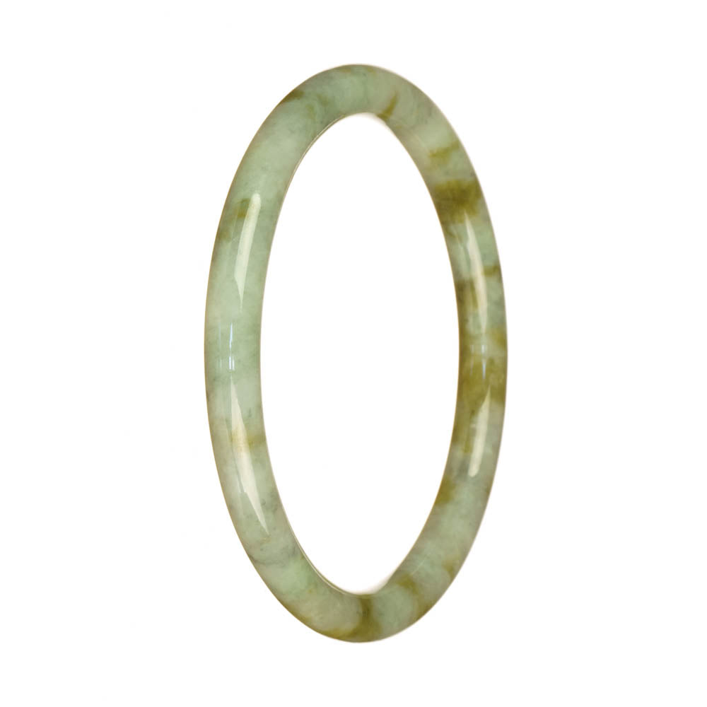 A close-up image of a delicate white and brown jadeite bracelet with a petite round shape. This bracelet is certified as Grade A quality and is made by MAYS™.