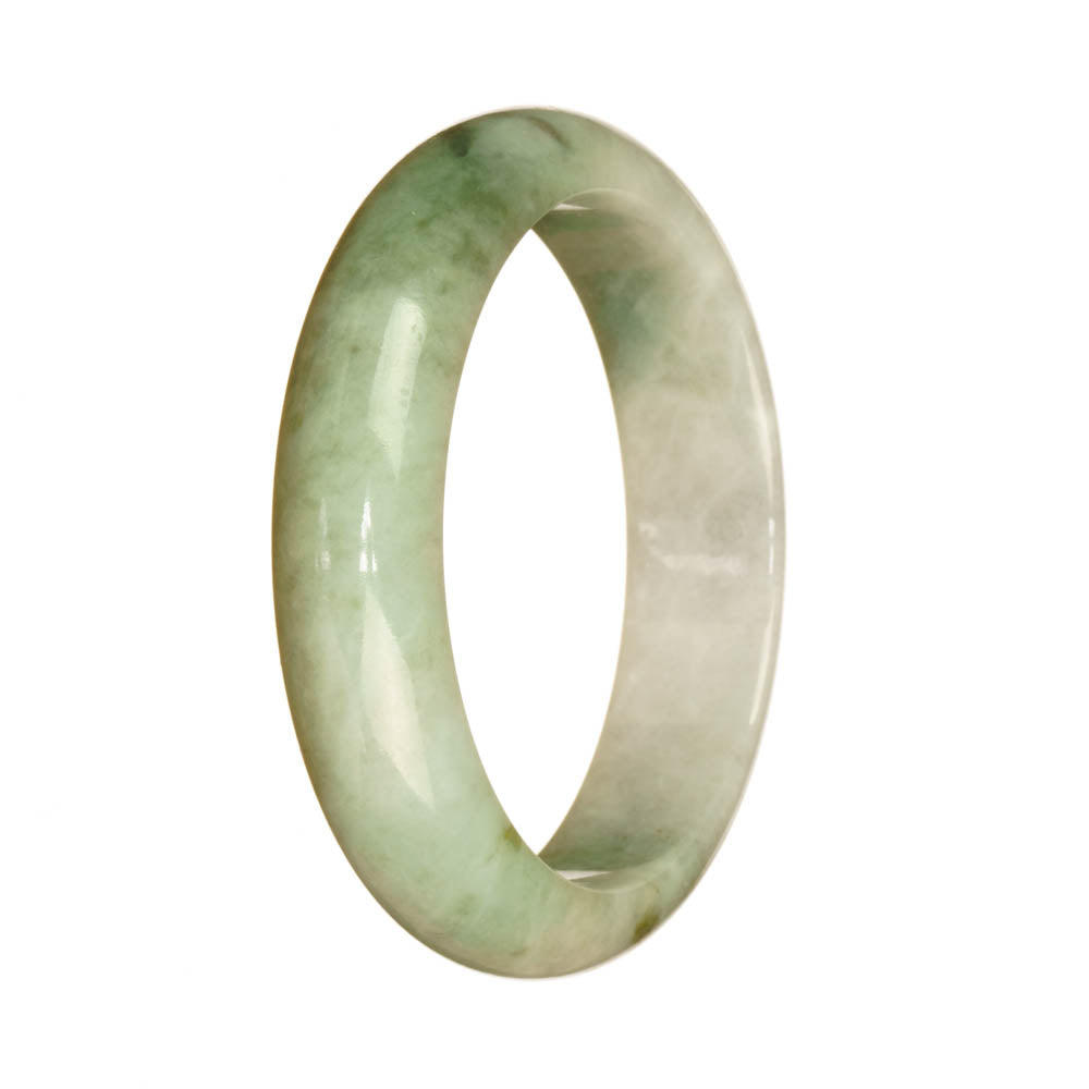 Authentic Grade A Green and White Pattern Jadeite Jade Bracelet - 57mm Half Moon