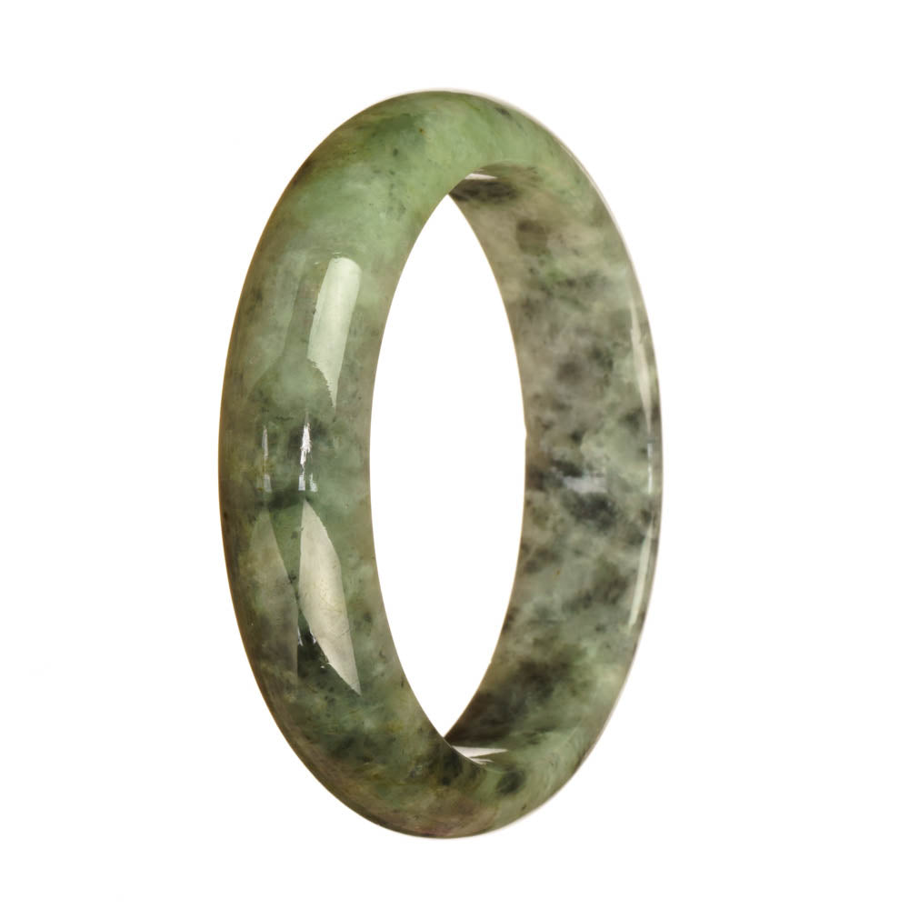 A half moon shaped bangle bracelet made of genuine untreated grey patterned Burmese Jade, measuring 59mm in size.