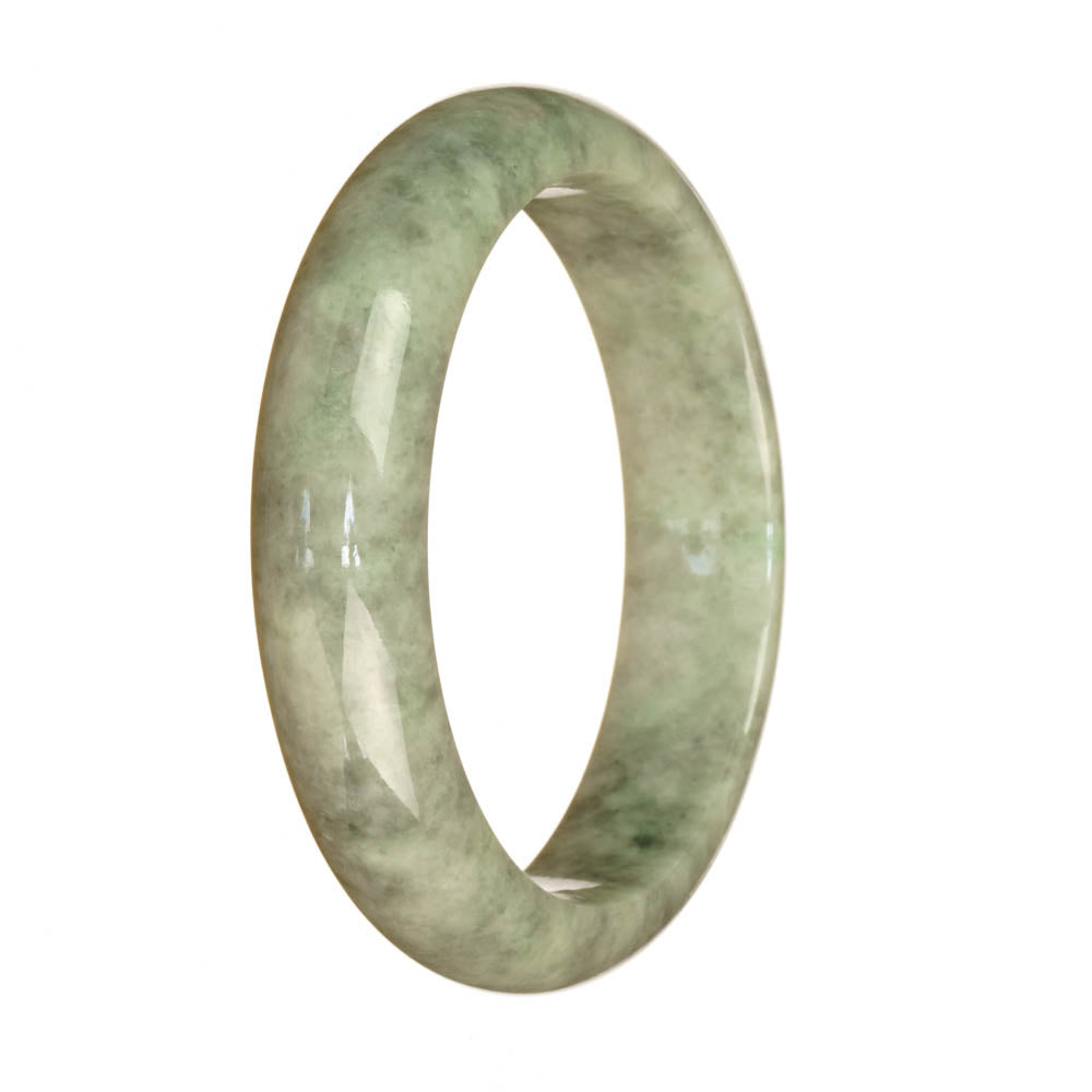 A beautiful grey pattern jadeite bangle with a half moon shape, measuring 59mm in size. Perfect for adding a touch of elegance to any outfit.