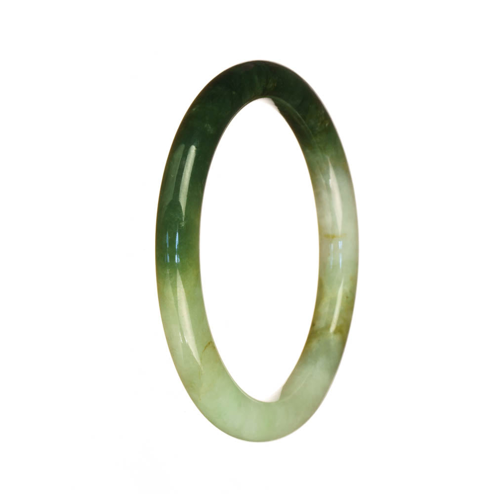 Genuine Natural White and Green Traditional Jade Bangle Bracelet - 56mm Petite Round