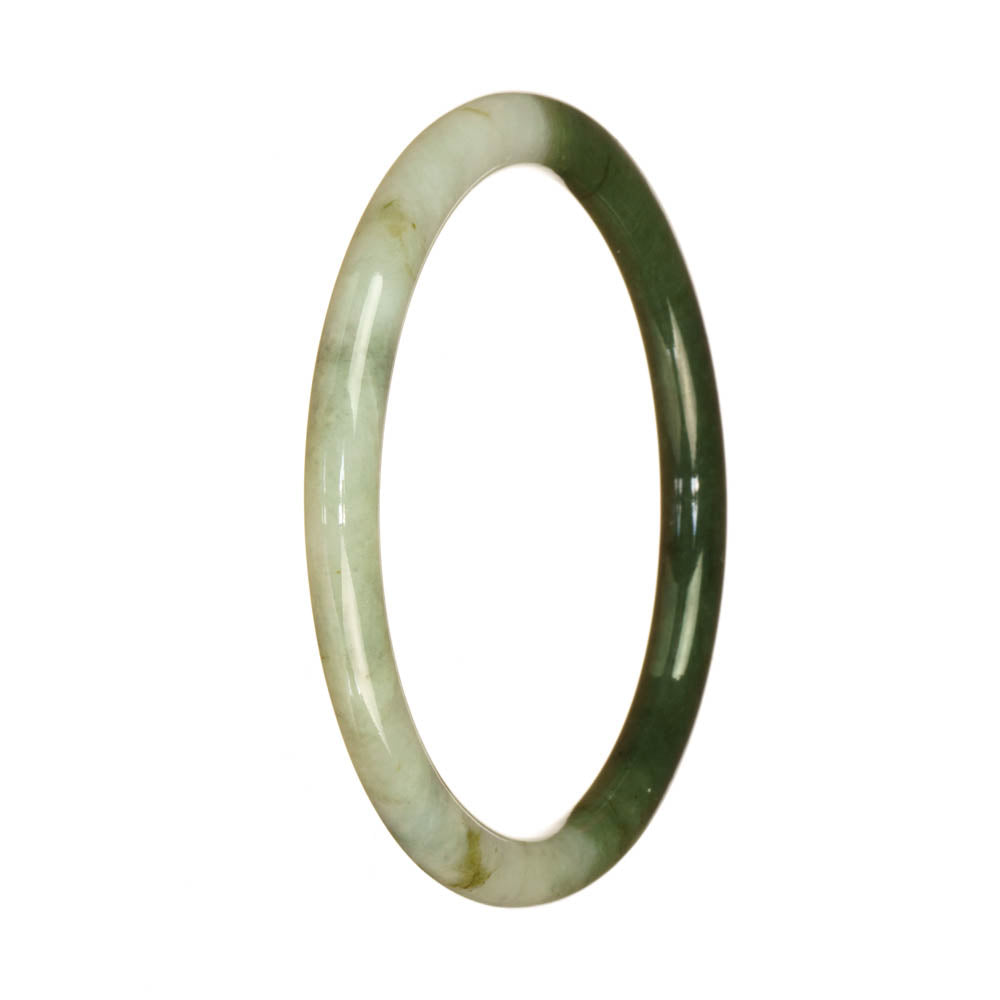 Genuine Untreated Green and White Pattern Jadeite Bangle - 62mm Petite Round