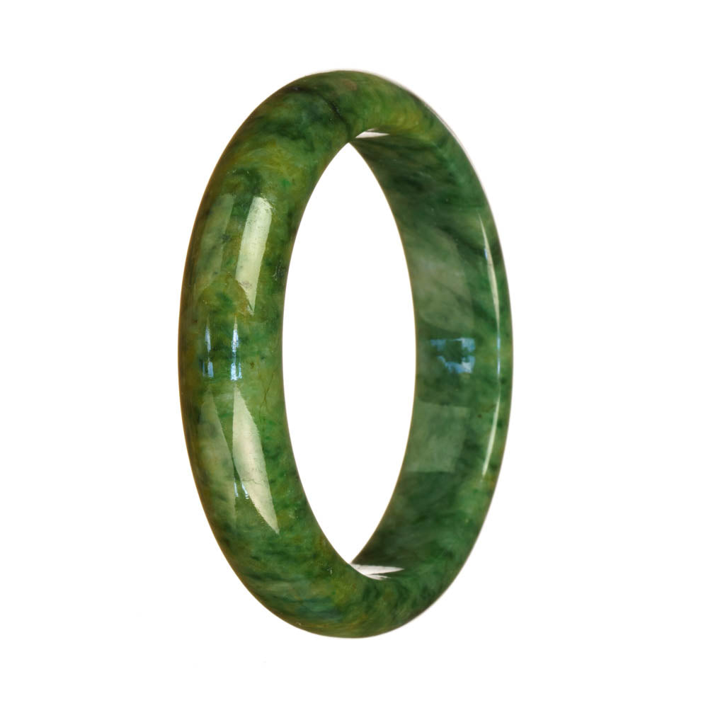 Authentic Type A Deep Green Pattern Traditional Jade Bangle Bracelet - 57mm Half Moon