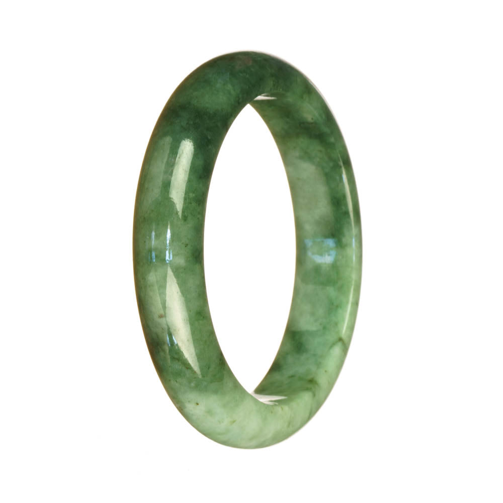 A beautiful jadeite bangle bracelet with a real natural green and light green pattern, featuring a 55mm half moon shape.