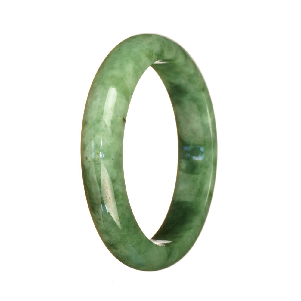 Genuine Type A Green and Light Green Pattern Burmese Jade Bangle Bracelet - 55mm Half Moon