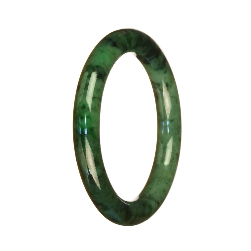 Certified Untreated Deep Green Pattern Jadeite Bangle Bracelet - 53mm Half Moon
