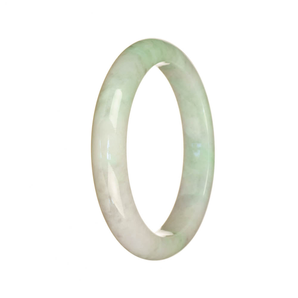 An elegant white and light green jade bracelet with a traditional design, measuring 53mm in diameter.