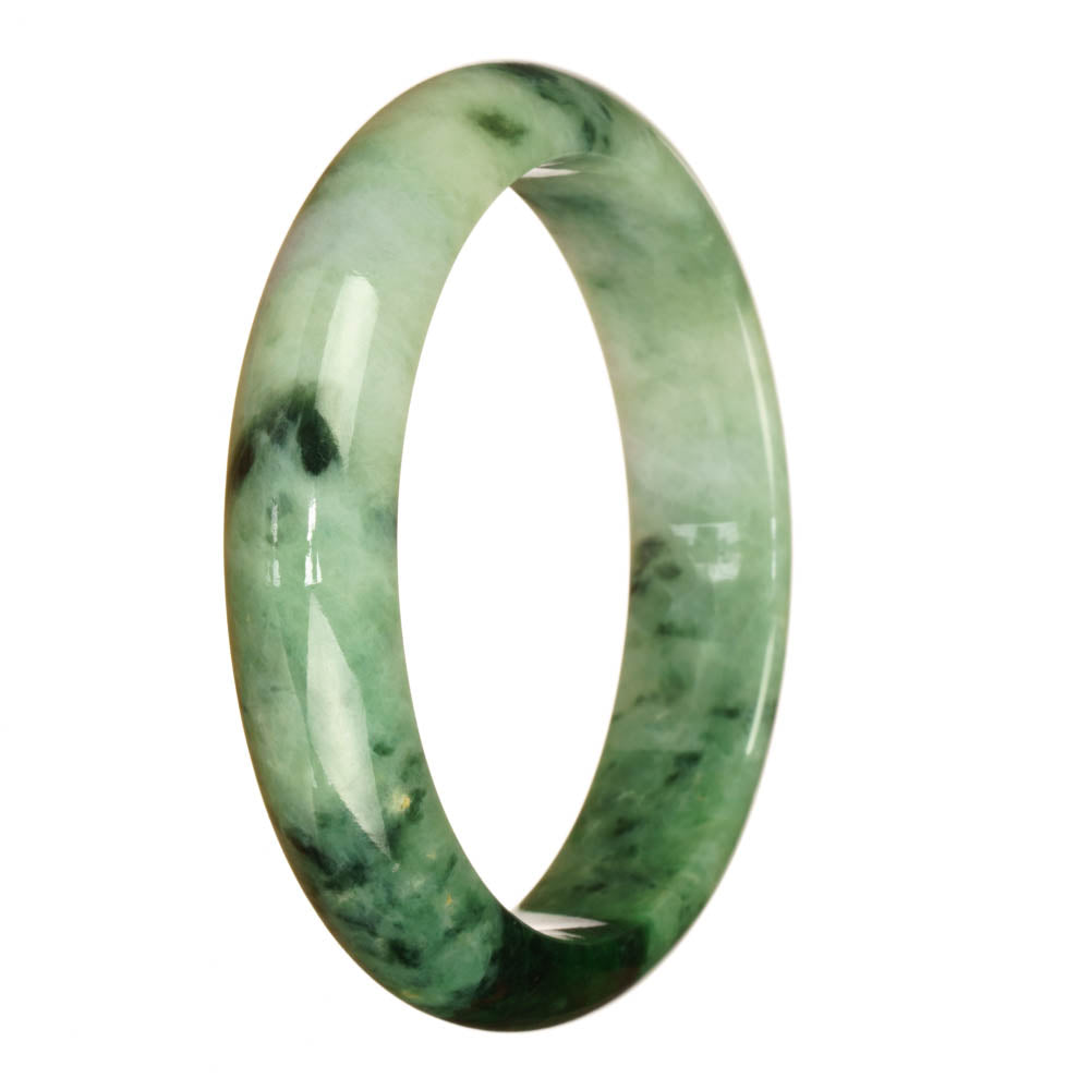Genuine Grade A Green and White Pattern Jade Bracelet - 63mm Half Moon