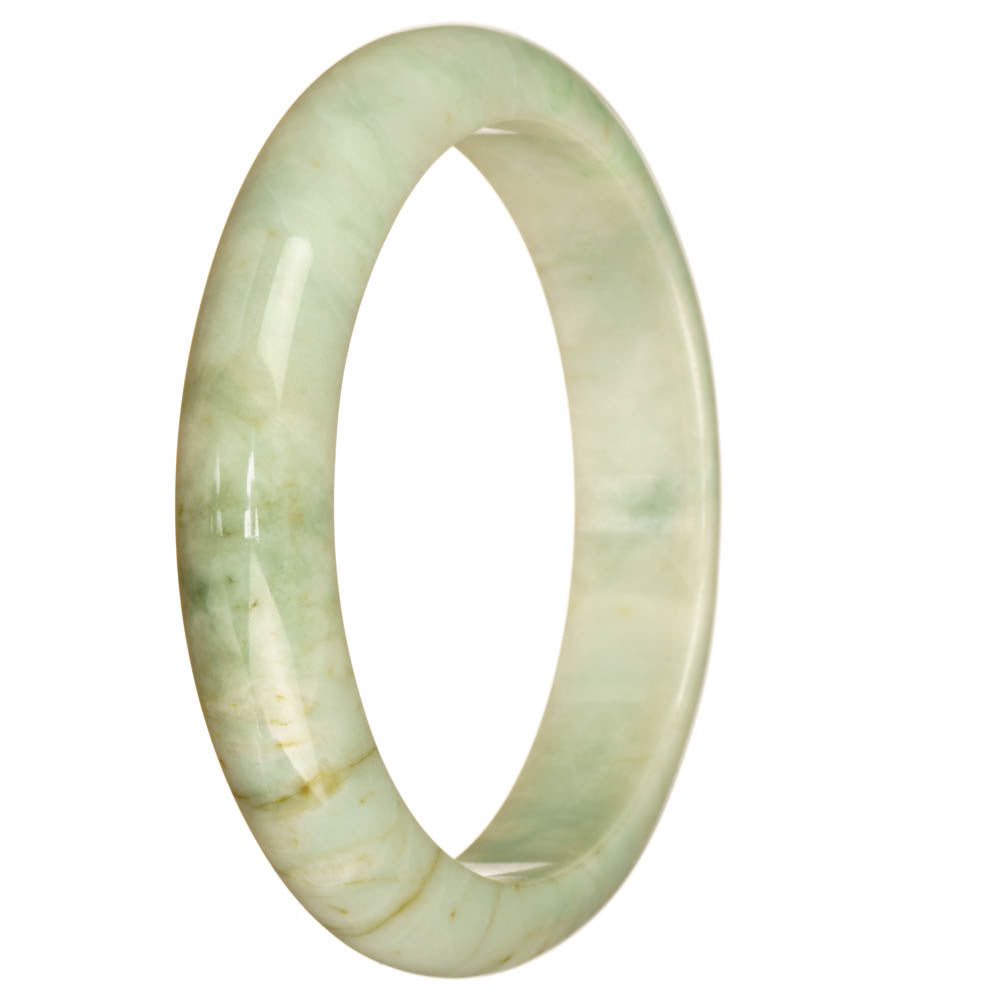 Certified Grade A White Pattern Burmese Jade Bangle Bracelet - 67mm Half Moon