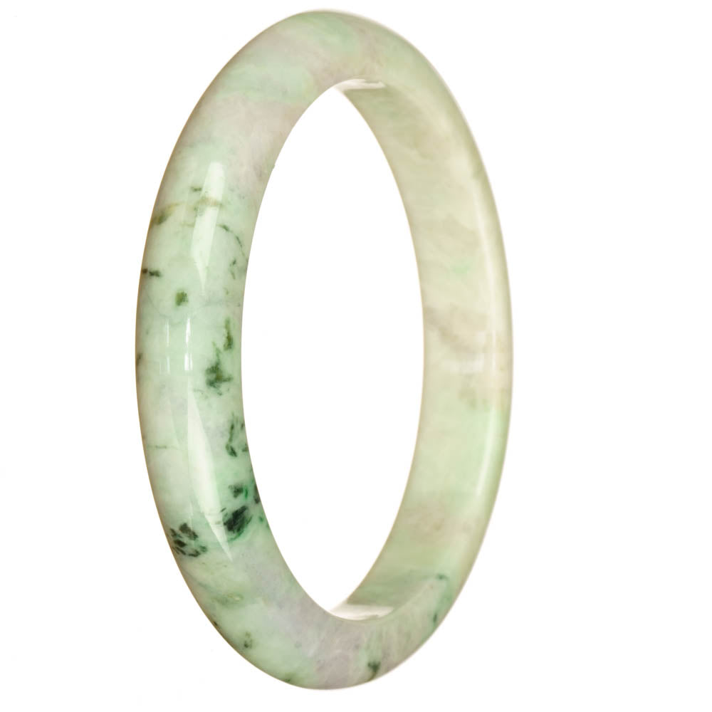 Genuine Natural White Pattern Jade Bangle Bracelet - 67mm Half Moon