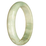 A stunning real grade A pale green pattern jadeite bracelet in a half moon shape, measuring 67mm. Perfect for adding a touch of elegance to any outfit.