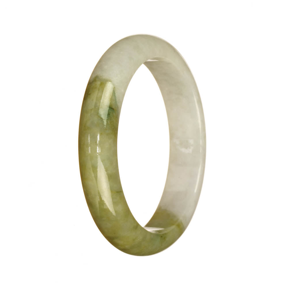 Genuine Grade A White and Olive Green Traditional Jade Bangle - 54mm Half Moon