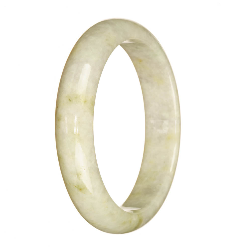 A beautiful white jade bangle bracelet with a half moon shape, measuring 60mm in diameter. Perfect for adding elegance to any outfit.