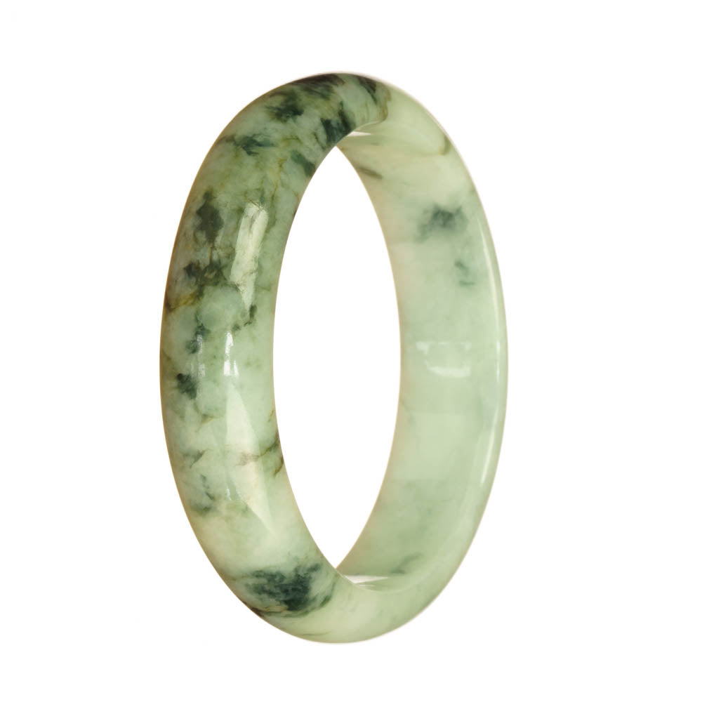 Certified Grade A White and Deep Green Pattern Burmese Jade Bangle - 58mm Half Moon