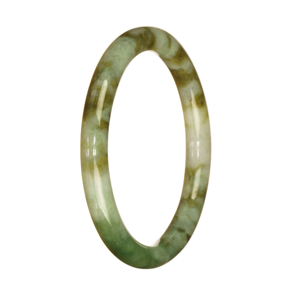 Real Natural Green White and Brown Pattern Jadeite Bangle - 59mm Petite Round