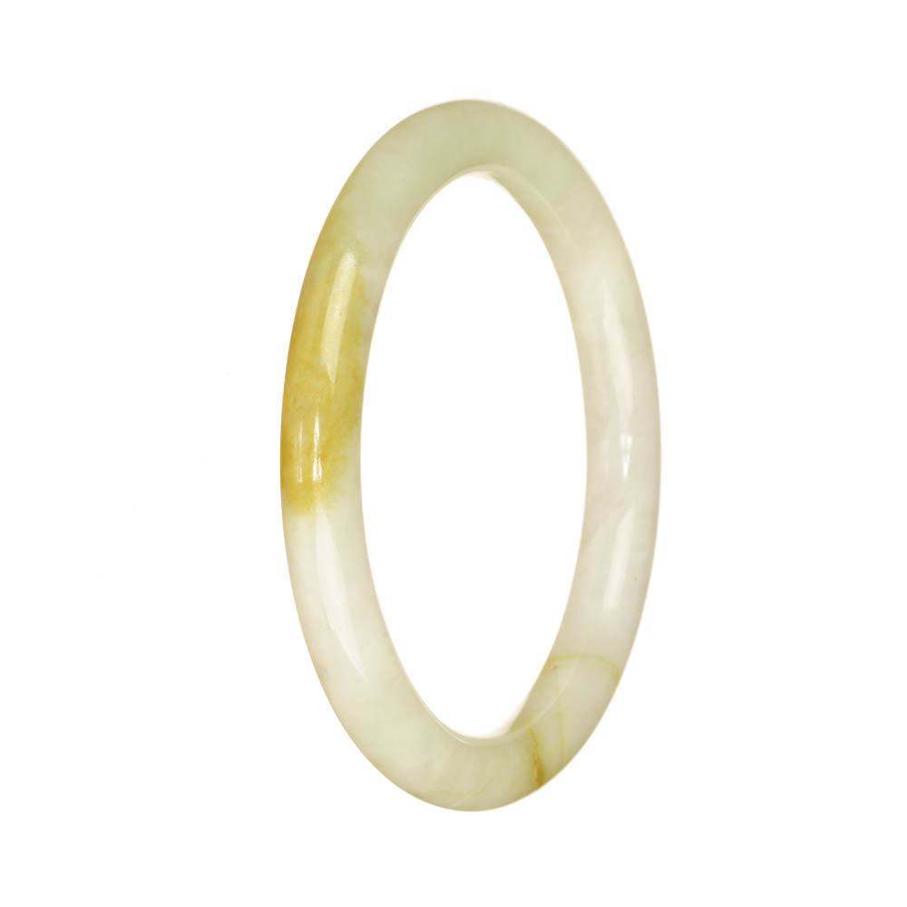 Real Grade A White with Brown Burmese Jade Bangle Bracelet - 56mm Petite Round