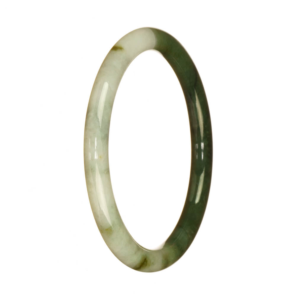 A delicate round jadeite bracelet with a beautiful white and green pattern, perfect for adding a touch of elegance to any outfit.