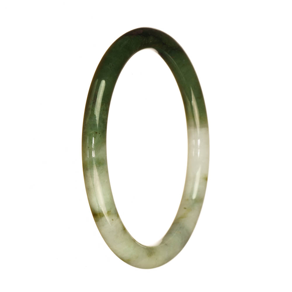 Authentic Grade A White and Green Pattern Jade Bangle Bracelet - 60mm Petite Round