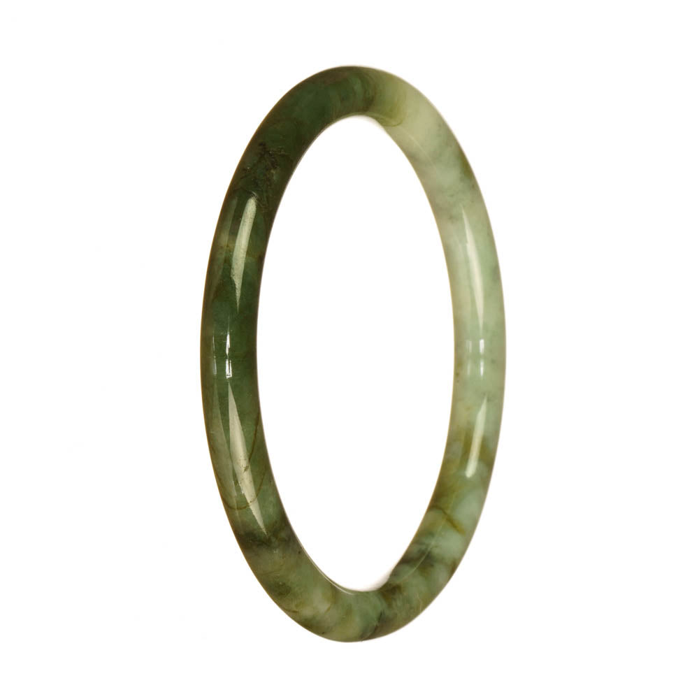 A close-up image of a delicate jade bracelet with a green and white pattern. The bracelet has a petite round shape and is untreated, giving it an authentic and natural look. Perfect for adding a touch of elegance to any outfit.