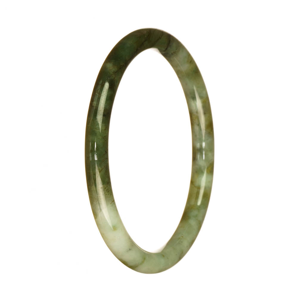 Authentic Untreated Green and White Pattern Jade Bracelet - 61mm Petite Round