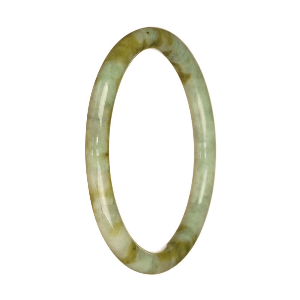 Authentic Grade A Pale Green and Light Brown Pattern Jadeite Bangle Bracelet - 61mm Petite Round