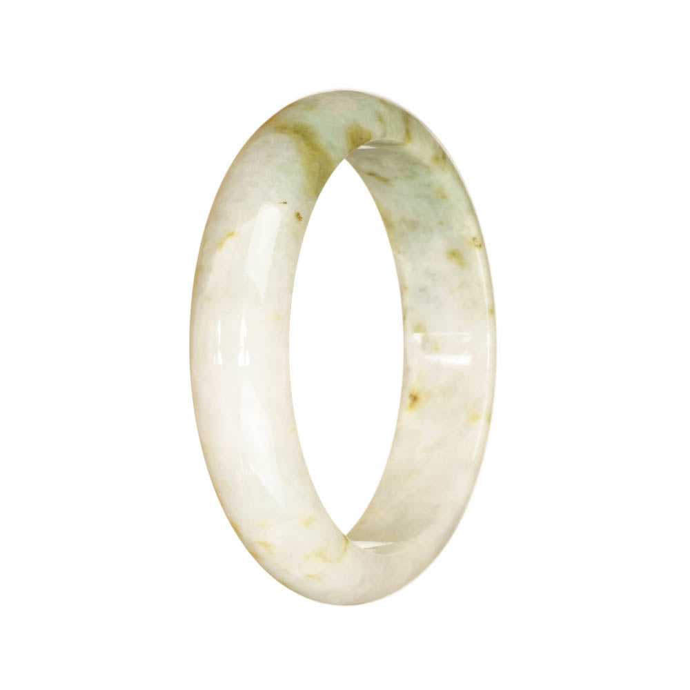 Certified Untreated White with Pale Green Pattern Jade Bangle - 53mm Half Moon
