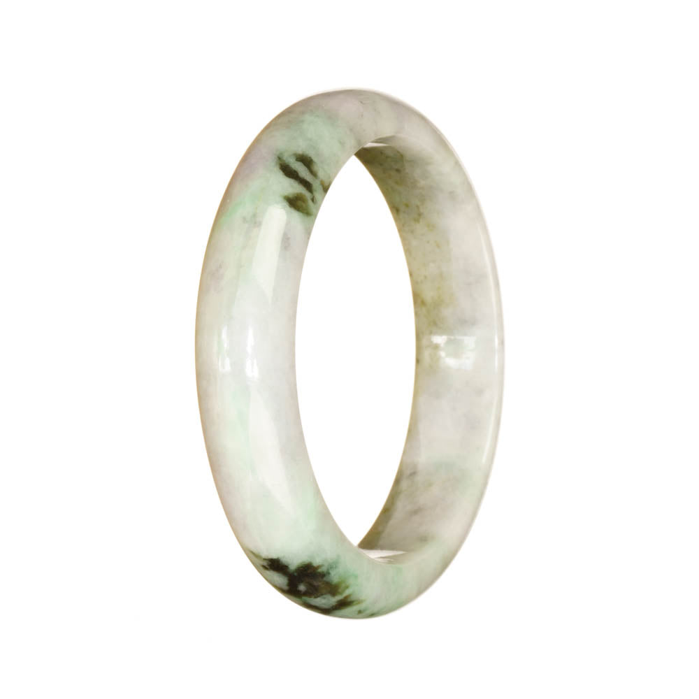 Authentic Grade A White with Green Pattern Jade Bangle Bracelet - 54mm Half Moon