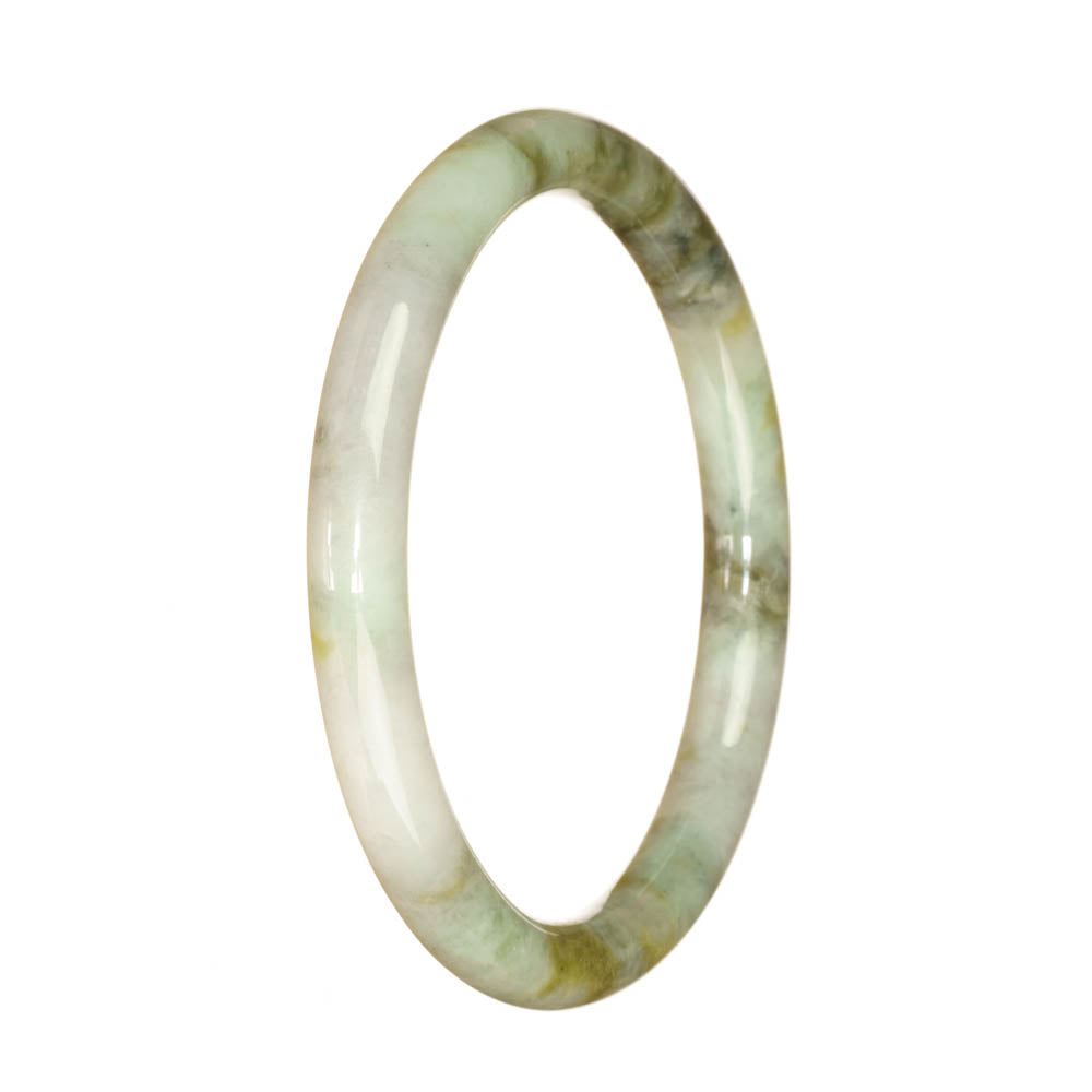 A small round pale green jade bangle with a natural untreated pattern, perfect for adding a touch of elegance to any outfit.
