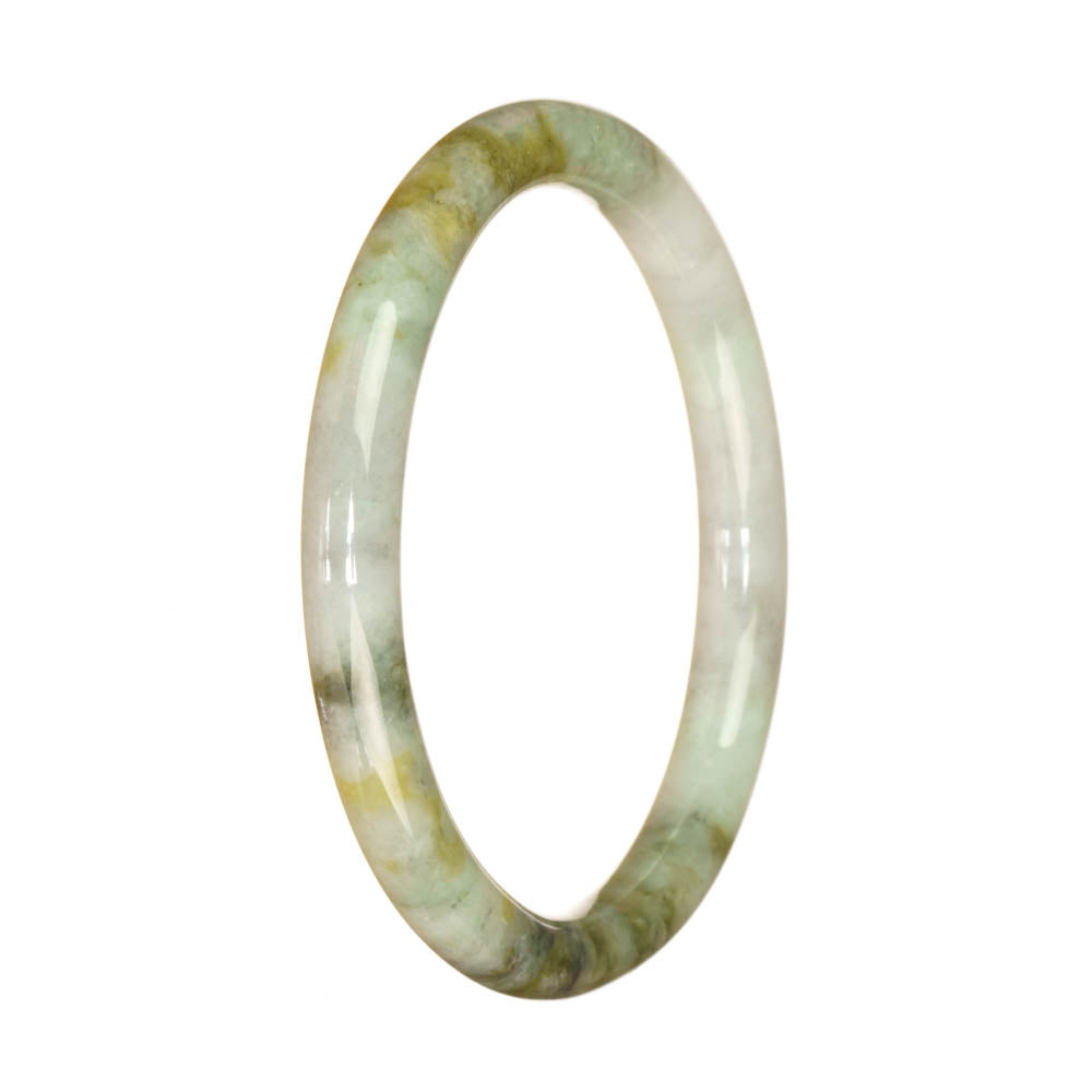 A small round pale green jadeite bracelet with natural patterns, perfect for adding a touch of elegance to any outfit.