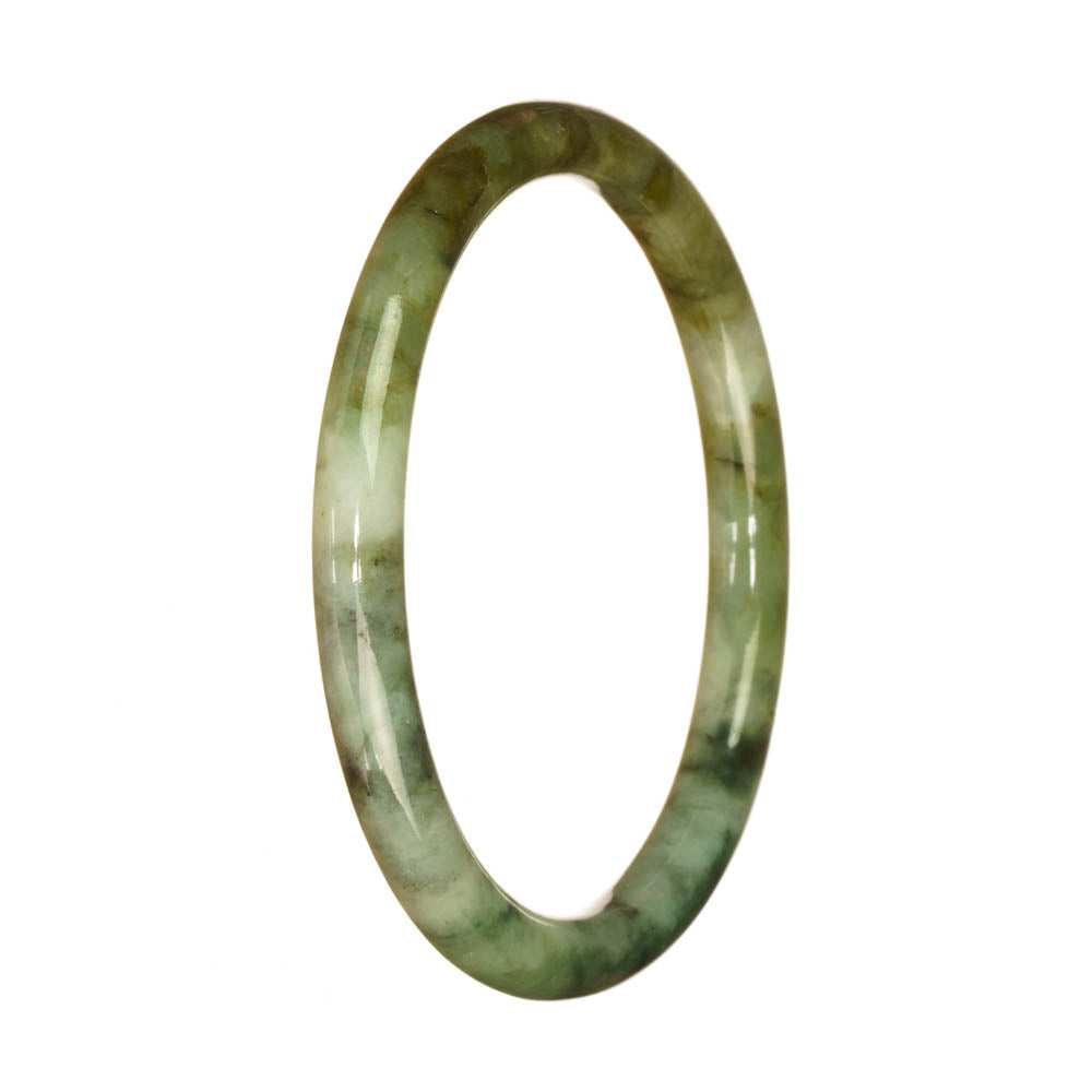 Real Untreated Green Pattern Burma Jade Bangle Bracelet - 62mm Petite Round