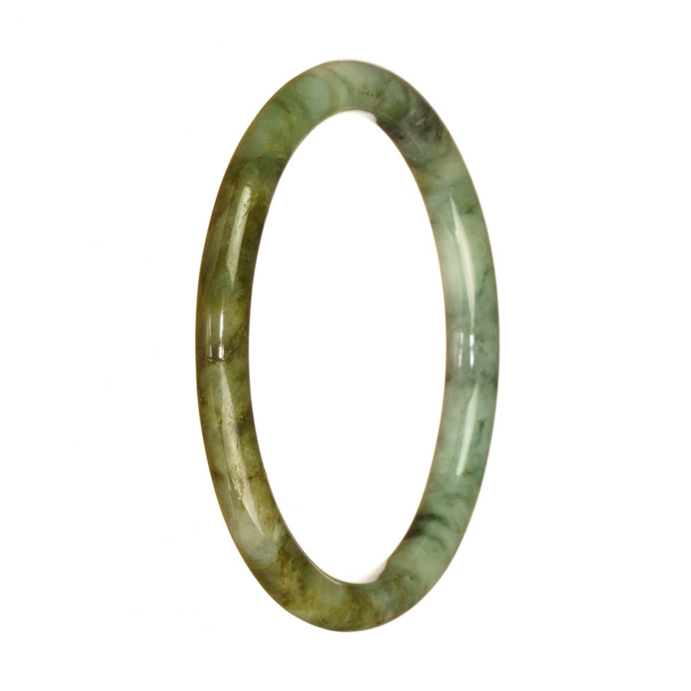 A small round Burma Jade bangle bracelet with a beautiful untreated green pattern.