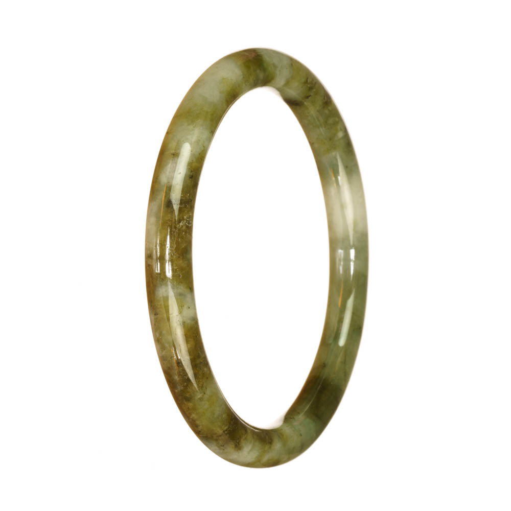 Authentic Untreated Green and Brown Pattern Burmese Jade Bangle Bracelet - 60mm Petite Round