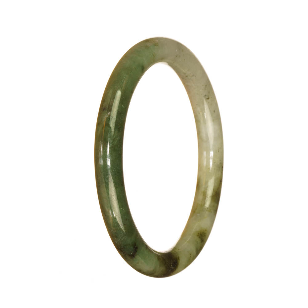 Authentic Untreated Green and Light Green Pattern Jadeite Jade Bracelet - 55mm Petite Round