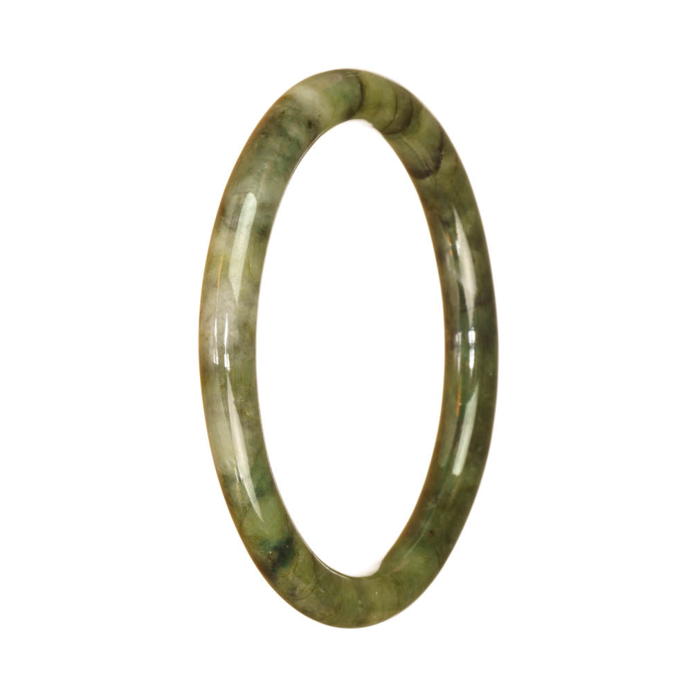 A small round green jade bangle bracelet with a traditional pattern.