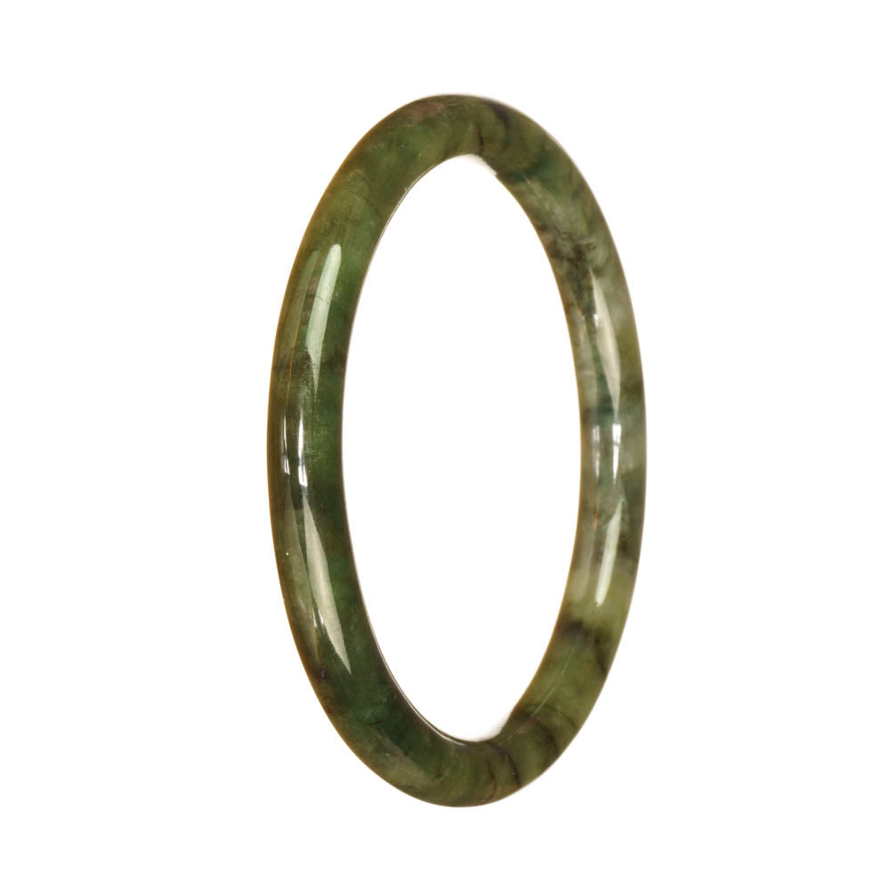 Genuine Grade A Green Pattern Traditional Jade Bangle Bracelet - 59mm Petite Round