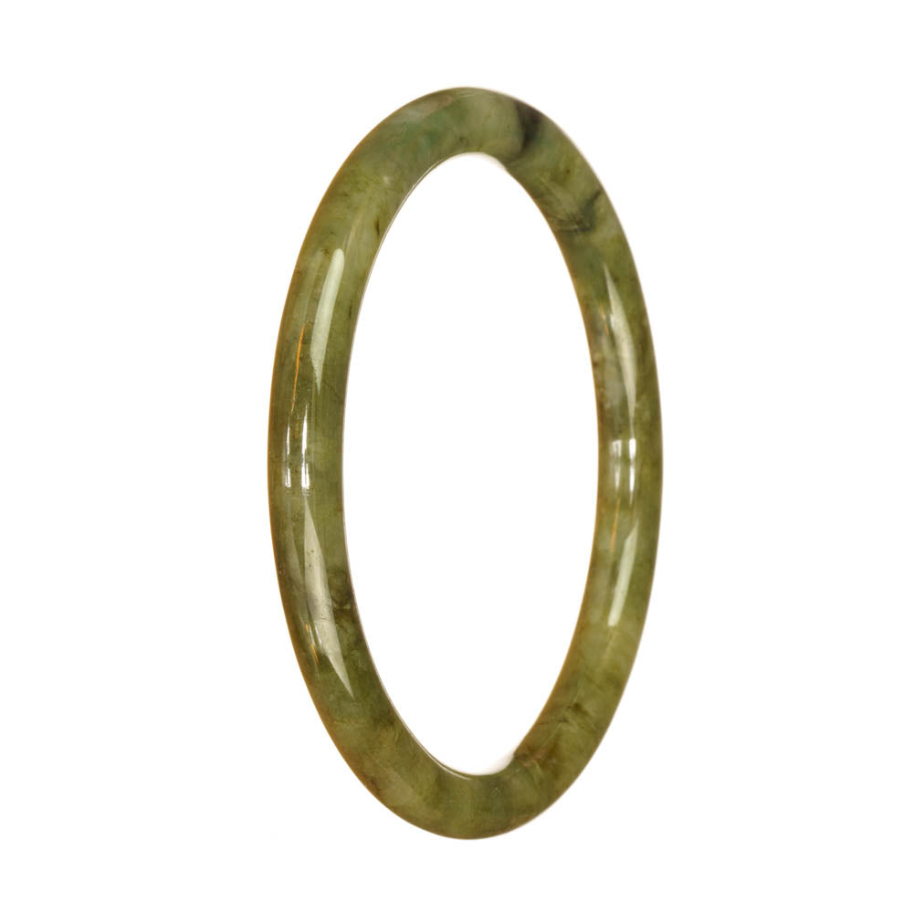 A small round jade bangle bracelet with a genuine Type A green pattern, perfect for adding a touch of traditional elegance to any outfit.