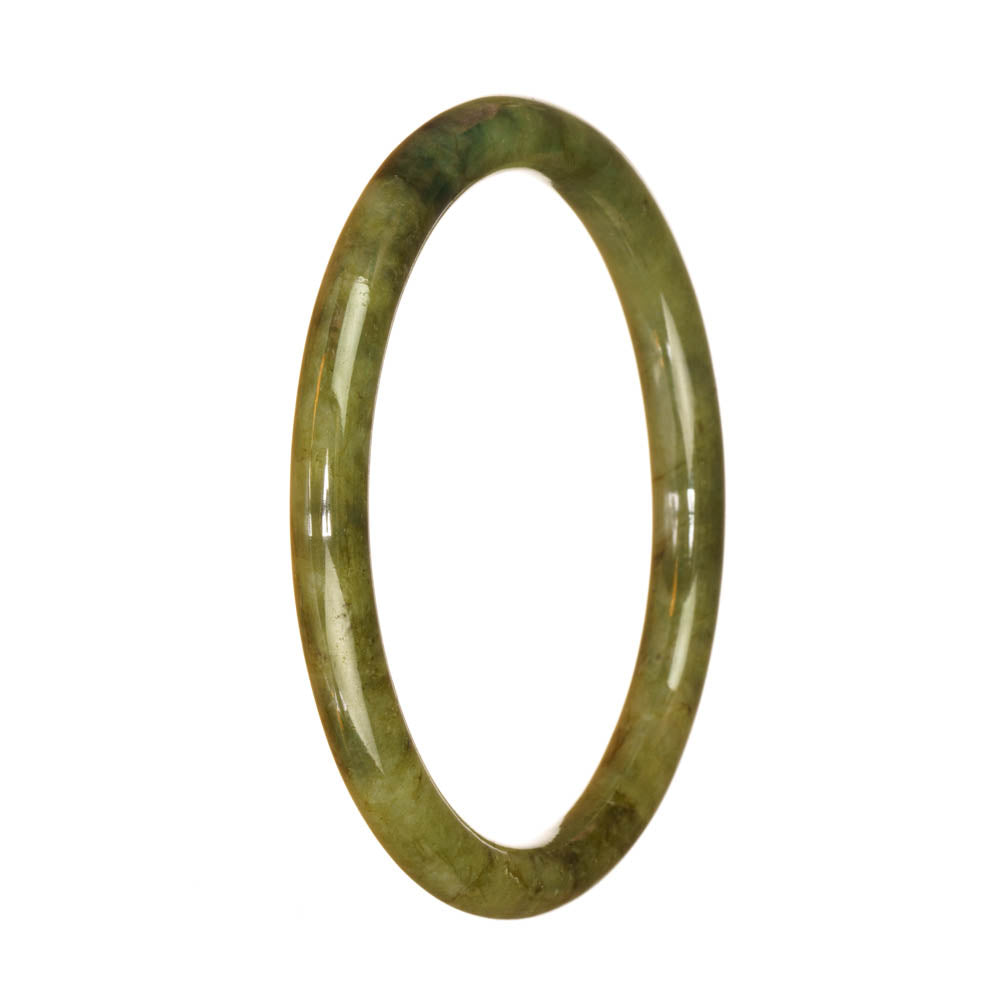 Genuine Grade A Green Pattern Jadeite Bangle - 61mm Petite Round