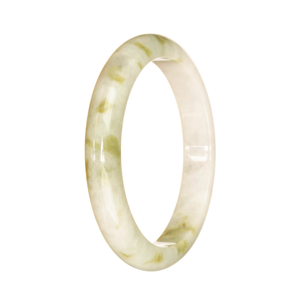 Authentic Type A White with Brown Pattern Burmese Jade Bangle Bracelet - 57mm Half Moon
