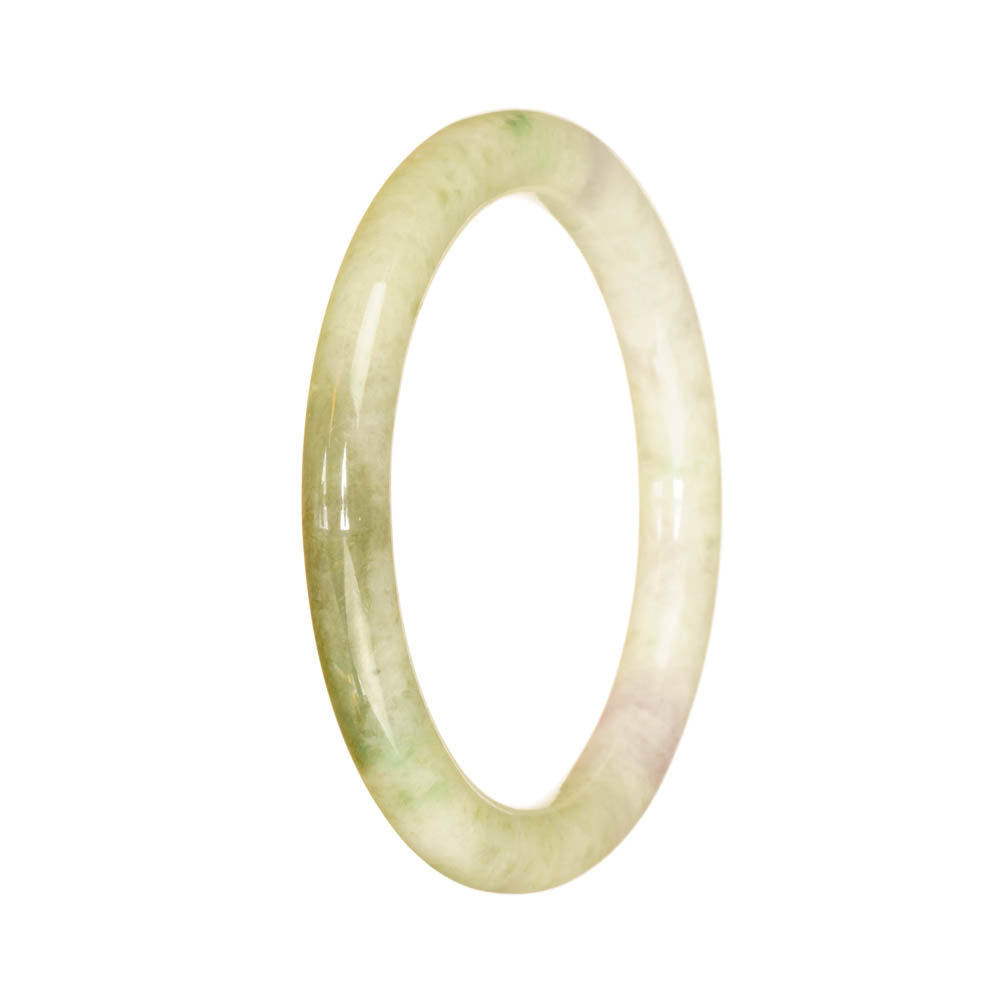 A dainty, round jadeite bracelet with a beautiful light green and green pattern.